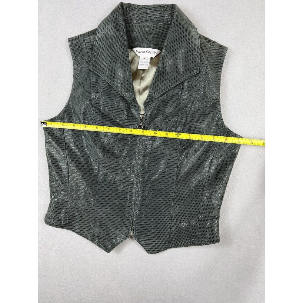 Vintage Paolo Santini Women's 6 Genuine Leather Moto Vest Green Gray Zip Y2K - Picture 5 of 11